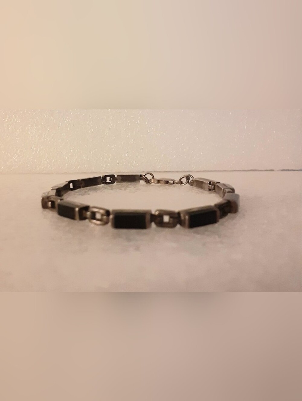 Silver And Onxy Bracelet Marked SF 925 Black Link Bracelet